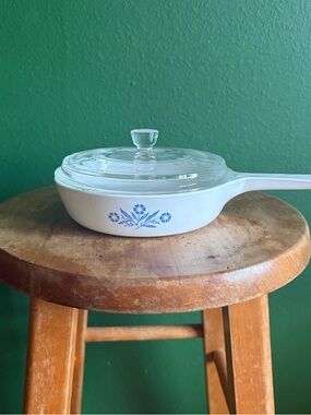 Vintage Corningware Pan with iconic blue cornflower pattern